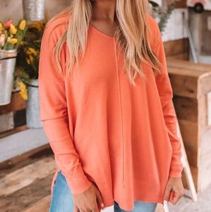 Shop Impressions Asymmetrical Coral Long Sleeve Tunic Size Small